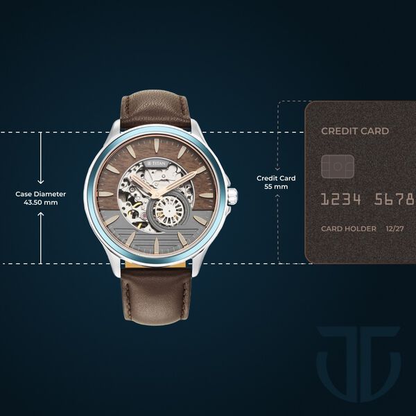 Titan Automatic Anthracite Dial Leather Strap Watch for Men - image number 2
