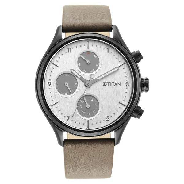 Titan Neo Silver Quartz Multifunction Leather Strap Watch for Men - image number 1