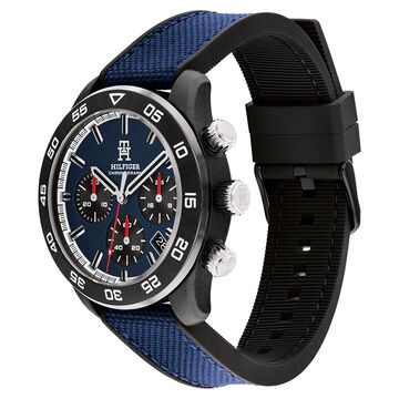 Tommy Hilfiger Quartz Chronograph Blue Dial Black Silicone Strap Watch For Men