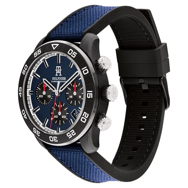 Tommy Hilfiger Quartz Chronograph Blue Dial Black Silicone Strap Watch For Men - image number 1