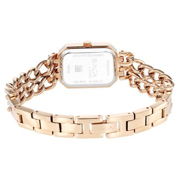 Titan Raga Showstopper Quartz Analog Rose Gold Dial Rose Gold Metal Strap Rectangular Shaped Watch For Women
