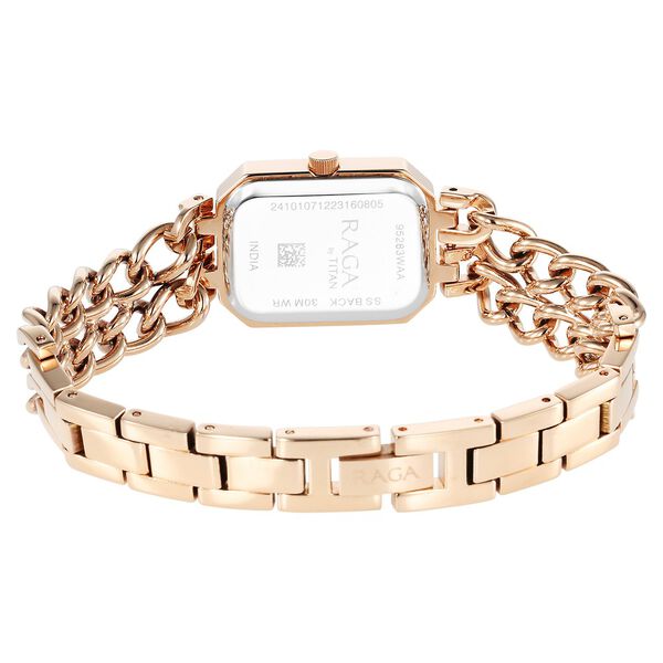 Titan Raga Showstopper Quartz Analog Rose Gold Dial Rose Gold Metal Strap Rectangular Shaped Watch For Women - image number 4
