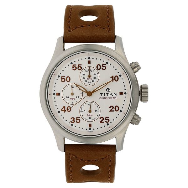 Titan Quartz Chronograph Silver Dial Leather Strap Watch for Men - image number 0