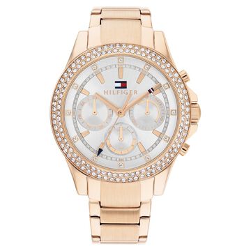 Tommy Hilfiger Multifunction Silver Dial Golden Stainless Steel Strap Watch For Women