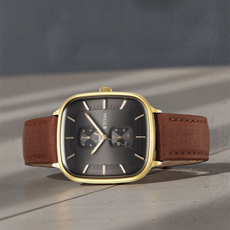 Titan Avant Garde Anthracite Dial Quartz Multifunction Leather Strap watch for Men