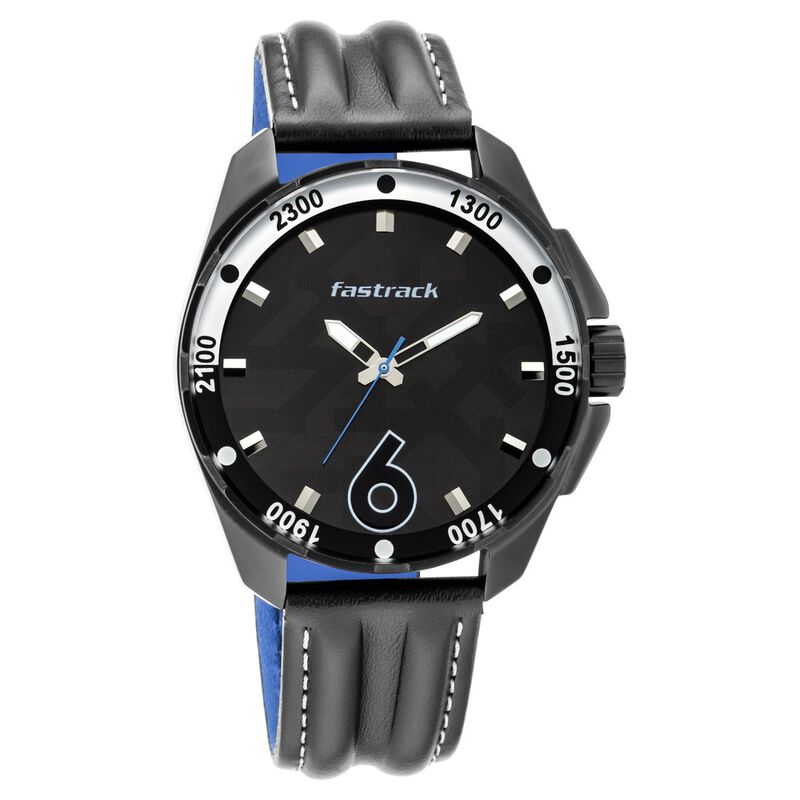 Fastrack Hitlist Quartz Analog Black Dial Leather Strap Watch for Guys