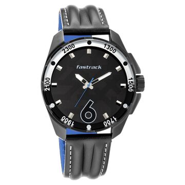 Fastrack Hitlist Quartz Analog Black Dial Leather Strap Watch for Guys