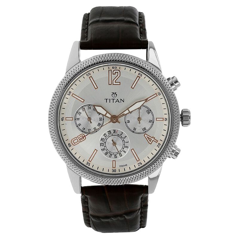 Titan Quartz Multifunction Silver Dial Leather Strap Watch for Men - image number 0