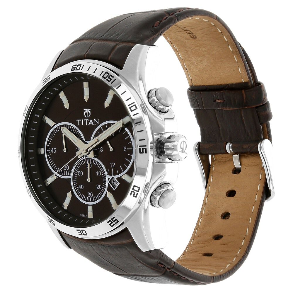 Buy Online Titan Classic Brown Dial Chronograph Leather Strap watch for Men nh90022sl01e Titan