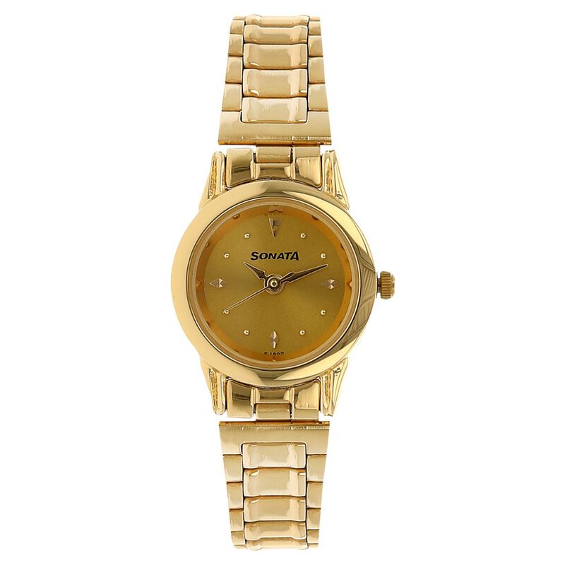 Sonata Quartz Analog Champagne Dial Stainless Steel Strap Watch for Women - image number 0