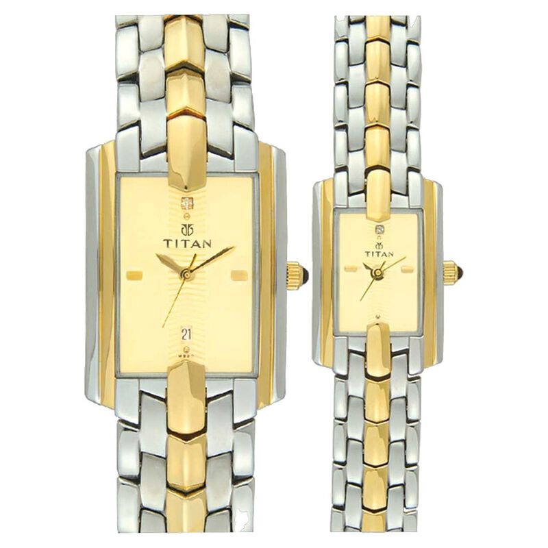 Titan Quartz Analog Champagne Dial Watch for Couple