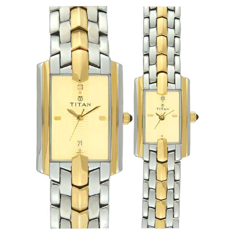 Titan Quartz Analog Champagne Dial Watch for Couple - image number 0