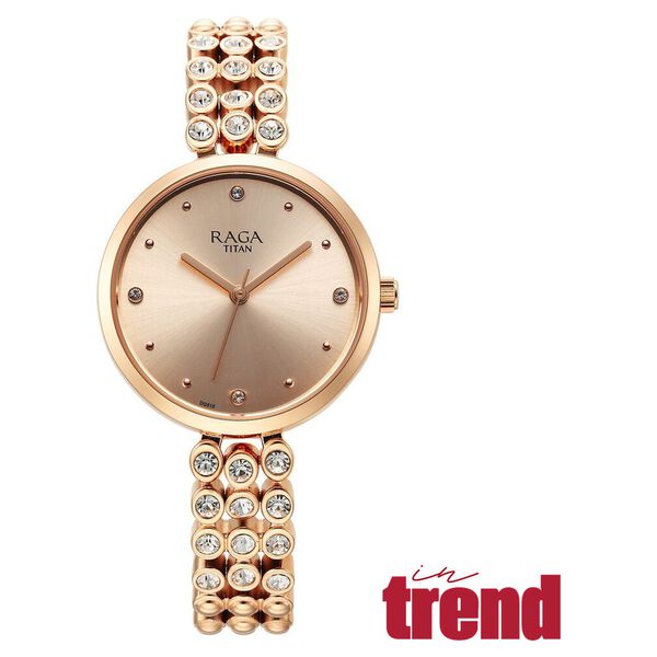 Titan Raga Showstopper Quartz Analog Rose Gold Dial Metal Strap Watch for Women - image number 0