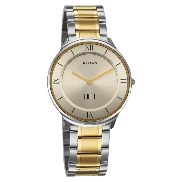 Titan Edge Gleam Quartz Analog Champagne Dial Two Toned Stainless Steel Strap Watch For Men - image number 1