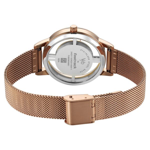 Vyb Runway By Fastrack Quartz Analog White Dial Rose Gold Stainless Steel Strap Watch For Girls - image number 6