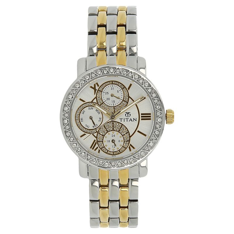Titan Quartz Analog Silver Dial Metal Strap Watch for Women