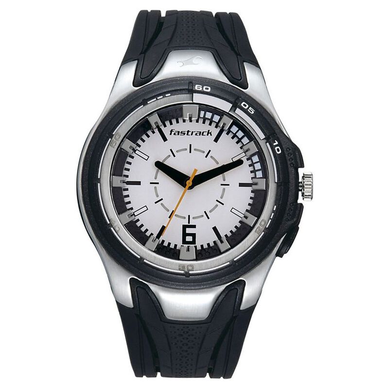 Fastrack Quartz Analog White Dial Plastic Strap Watch for Guys