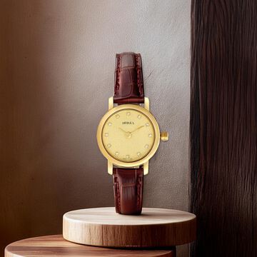 Titan Nebula Vintage 18k Gold Analog Diamond Studded Dial Leather Strap Watch for Women