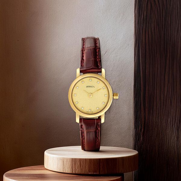 Titan Nebula Vintage 18k Gold Analog Diamond Studded Dial Leather Strap Watch for Women - image number 5