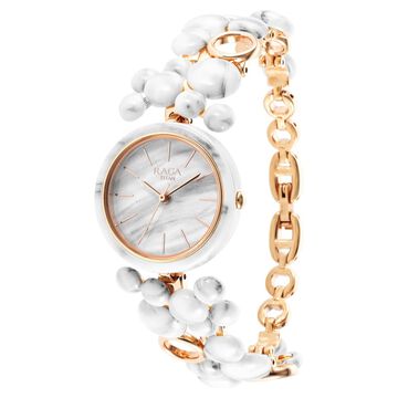 Titan Raga Ceramics Quartz Analog White Dial Metal Strap Watch For Women