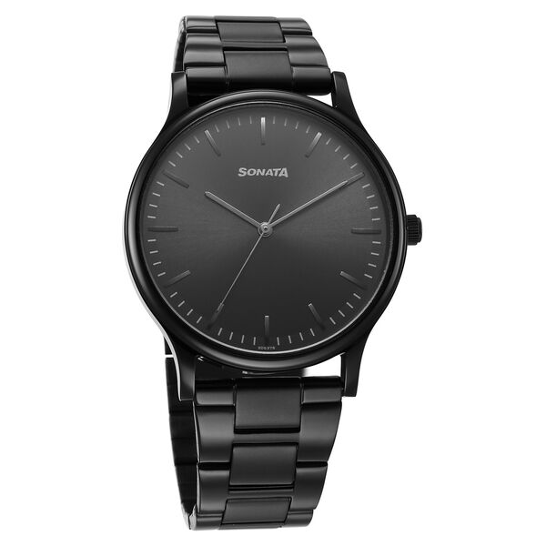 Sonata Aspire Quartz Analog Black Dial Stainless Steel Strap Watch For Men - image number 0