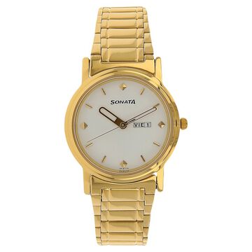 Sonata Quartz Analog White Dial Stainless Steel Strap Watch for Men