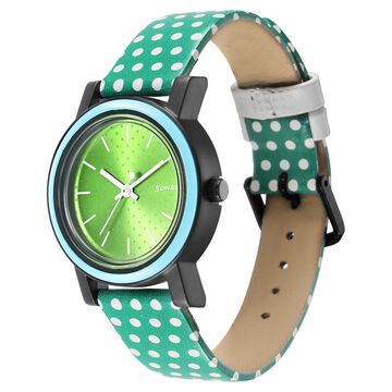 Sonata Dot to Dot Green Dial Plastic Strap Watch for Women