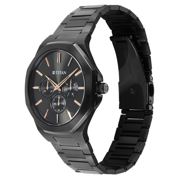 Titan Classic Slim Multifunction Quartz Multifunction Black Dial Stainless Steel Strap Watch For Men - image number 2