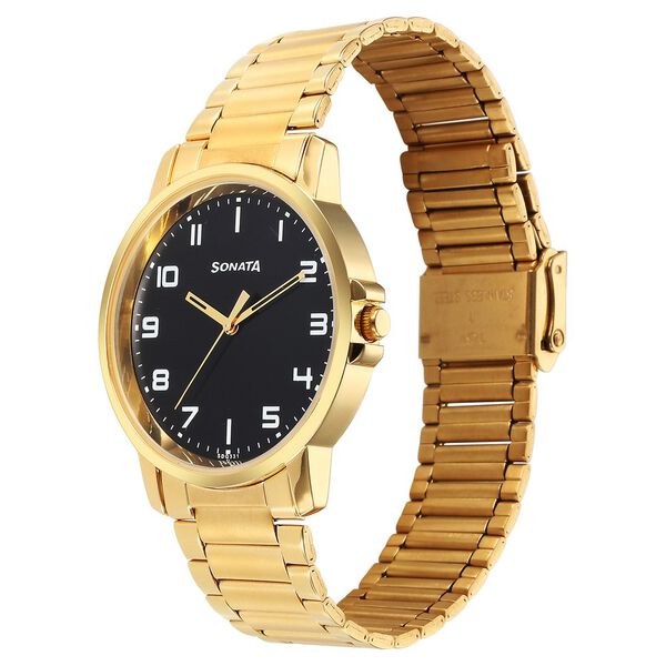 Sonata Traditional Essentials Quartz Analog Black Dial Stainless Steel Strap Watch for Men - image number 1