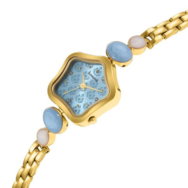 Sonata Utsav Blue Dial Yellow Bi Metal Strap Watch for Women - image number 2