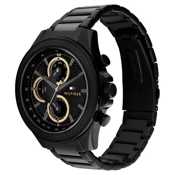 Tommy Hilfiger Multifunction Black Round Dial Black Stainless Steel Strap Watch For Men - image number 1