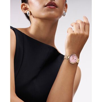 Fastrack Stunners X Quartz Analog Pink Mother Of Pearl Dial Stainless Steel Strap Watch For Girls