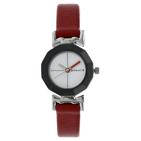 Sonata Quartz Analog White Dial Leather Strap Watch for Women - image number 0