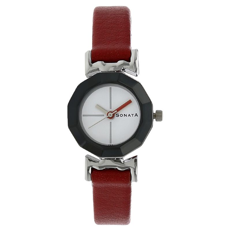 Sonata Quartz Analog White Dial Leather Strap Watch for Women