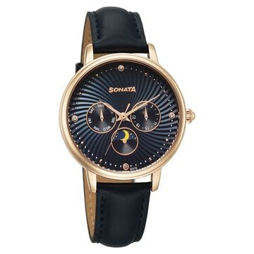 Sonata Festive Quartz Multifunction Blue Dial Leather Strap Watch For Women