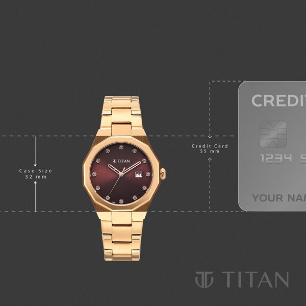 Titan  Purple Time Deluxe Quartz Analog Brown Dial Rose Gold Metal Strap Watch For Women - image number 3