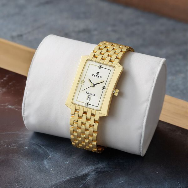 Titan Rectangle White Dial Analog with Date Stainless Steel Strap Watch for Men - image number 0