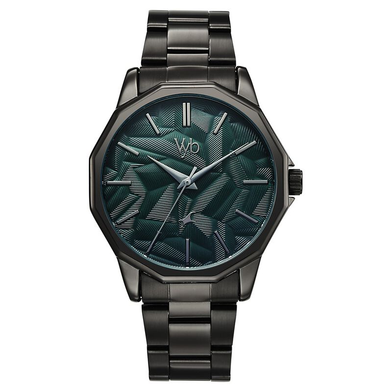 Vyb Drift By Fastrack Quartz Analog Green Dial Black Stainless Steel Strap Watch For Guys