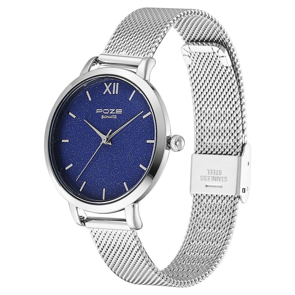 Buy Online Poze by Sonata Quartz Analog Blue Dial Stainless Steel