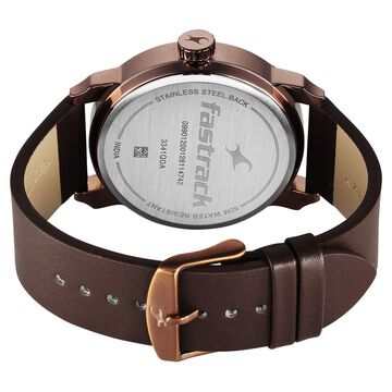 Fastrack Pulse IV Dual Time Analog Watch with Green Dial & Brown Leather Strap For Guys