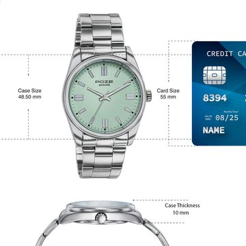 Poze Poze Quartz Analog Green Dial Silver Metal Strap Watch For Men