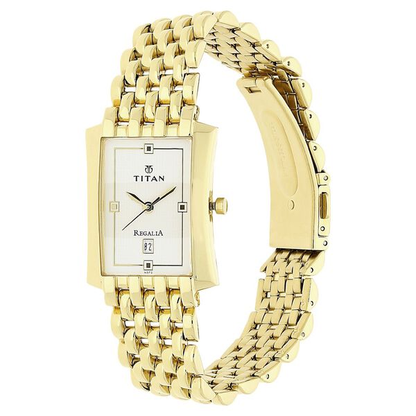 Titan Rectangle White Dial Analog with Date Stainless Steel Strap Watch for Men - image number 1