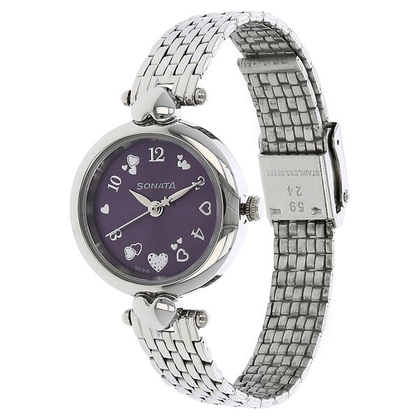 Sonata Quartz Analog Purple Dial Stainless Steel Strap Watch for Women - image number 1