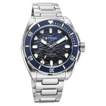 Titan Zero Hour Diver's 300m Automatic Analog with Blue Dial Silver Stainless Steel & Blue FKM Strap Watch for Men