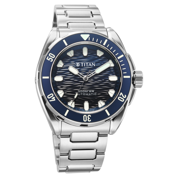 Titan Zero Hour Diver's 300m Automatic Analog with Blue Dial Silver Stainless Steel & Blue FKM Strap Watch for Men - image number 2