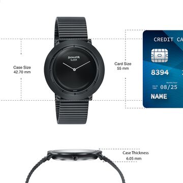 Sonata Sleek Black Dial Black-Tone Metal Bracelet Watch