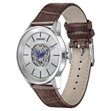 Sonata Quartz Multifunction Silver Dial Leather Strap Watch for Men