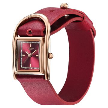 Sonata Poze Quartz Analog Red Dial Red Leather Strap Watch For Women
