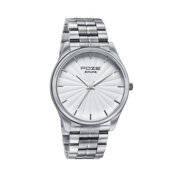 Sonata Poze Quartz Analog White Dial Metal Strap Watch For Men - image number 2
