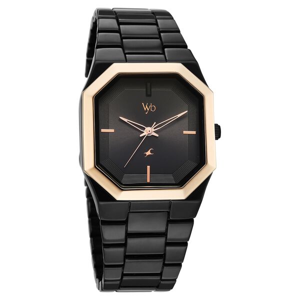 Vyb Pioneer By Fastrack Quartz Analog Black Dial Black Metal Strap Watch For Guys - image number 1